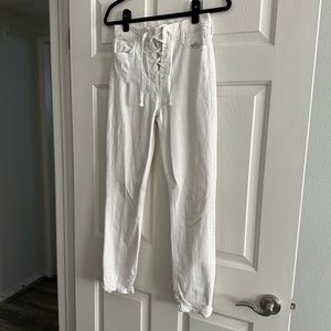 MOTHER “The Lace Up Dazzler Ankle Chew” White Jeans Size 27